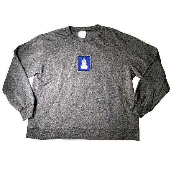 Hot Cotton by Marc Ware Gray Sweatshirt Womens Medium Snowman Patch Vintage 90s - Picture 11 of 12